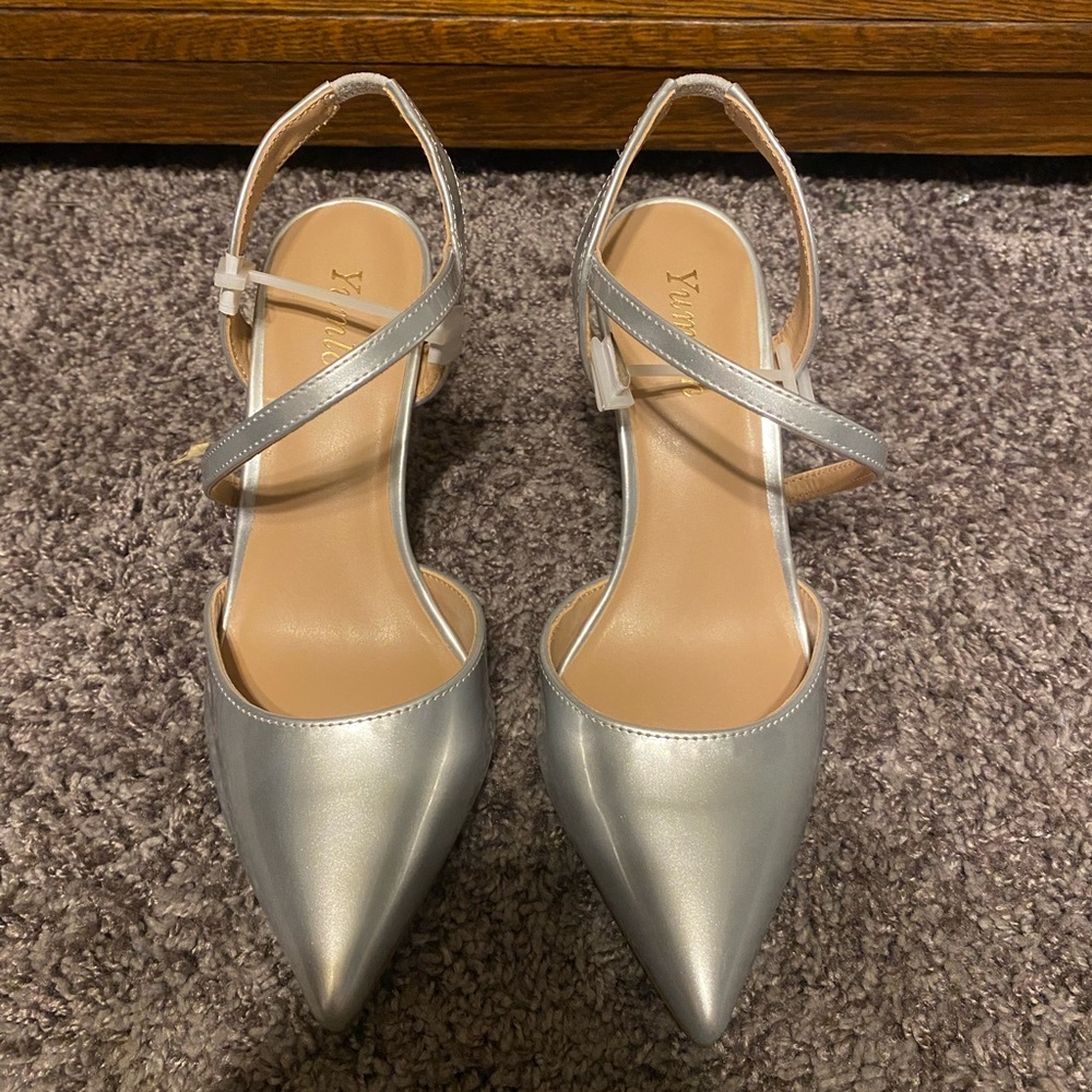 Elegant Silver Pointed Toe Heels